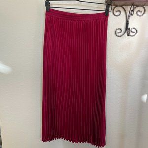 A New Day Dark Red Pleated Midi Skirt